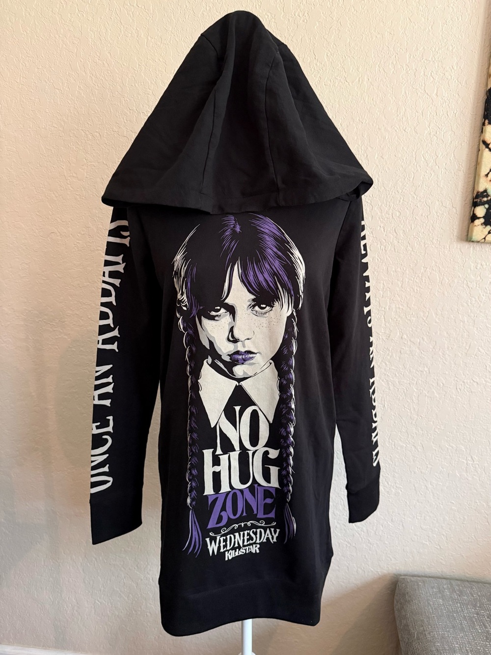 KILLSTAR x Wednesday No-Hug Zone Longline Hoodie Black Purple Size M NWT - Picture 9 of 12